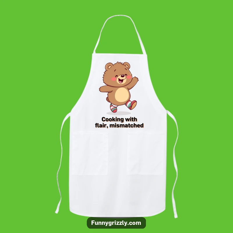 Funny Grizzly Bear Mismatched Socks Apron: Cook with Playful and Comical Flair