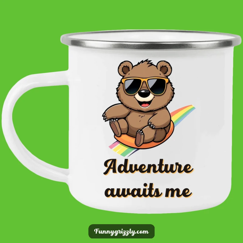 Funny Rainbow Bear Camping Mug, Sip Your Adventures with Magical Humor