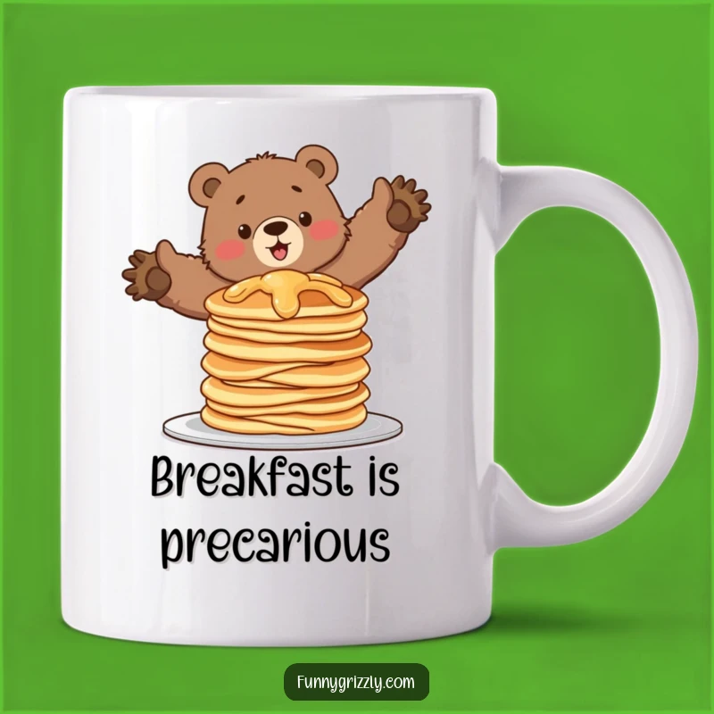 Funny Pancake Bear Mug: Wobbly Grizzly Balance, Hilarious Breakfast Gift