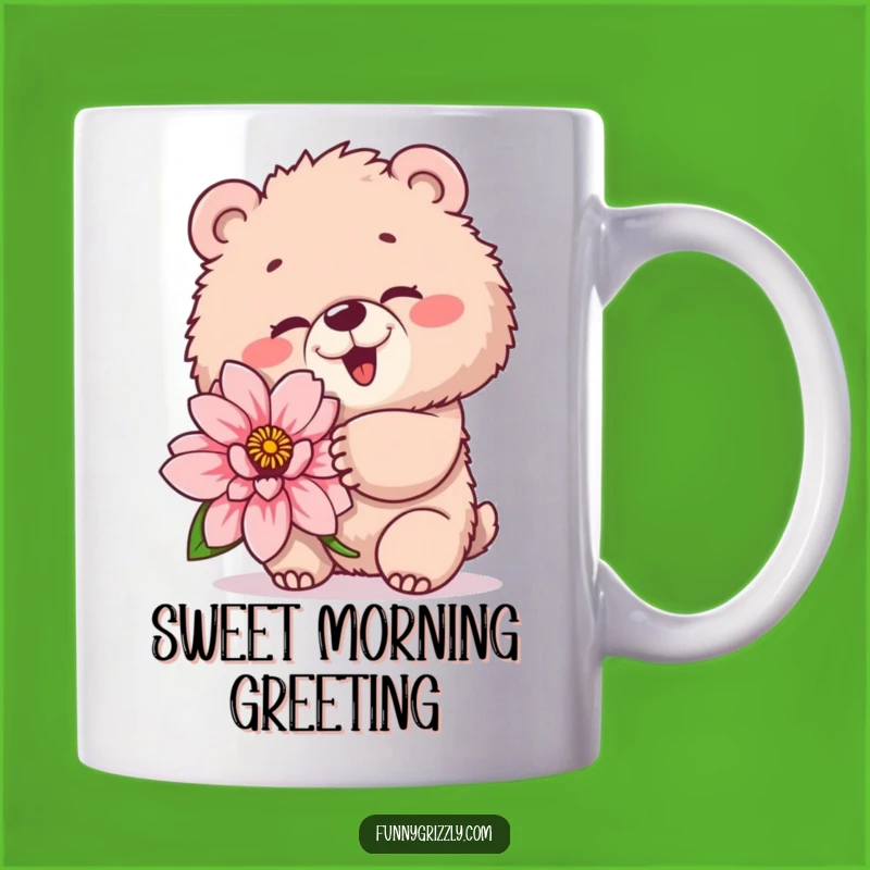 Funny Winking Bear Mug: Playful Grizzly Flower Charm, Perfect Gift