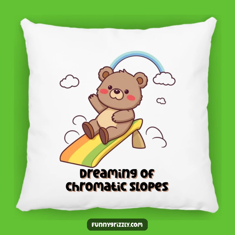 Funny Grizzly Bear Rainbow Slide Pillow: Soft and Comical Bear Accent Pillow