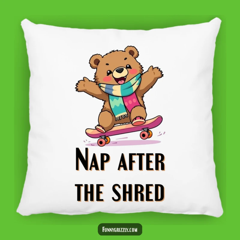 Funny Grizzly Skateboarder Pillow, Comfy Humor Accent for Couch & Chair