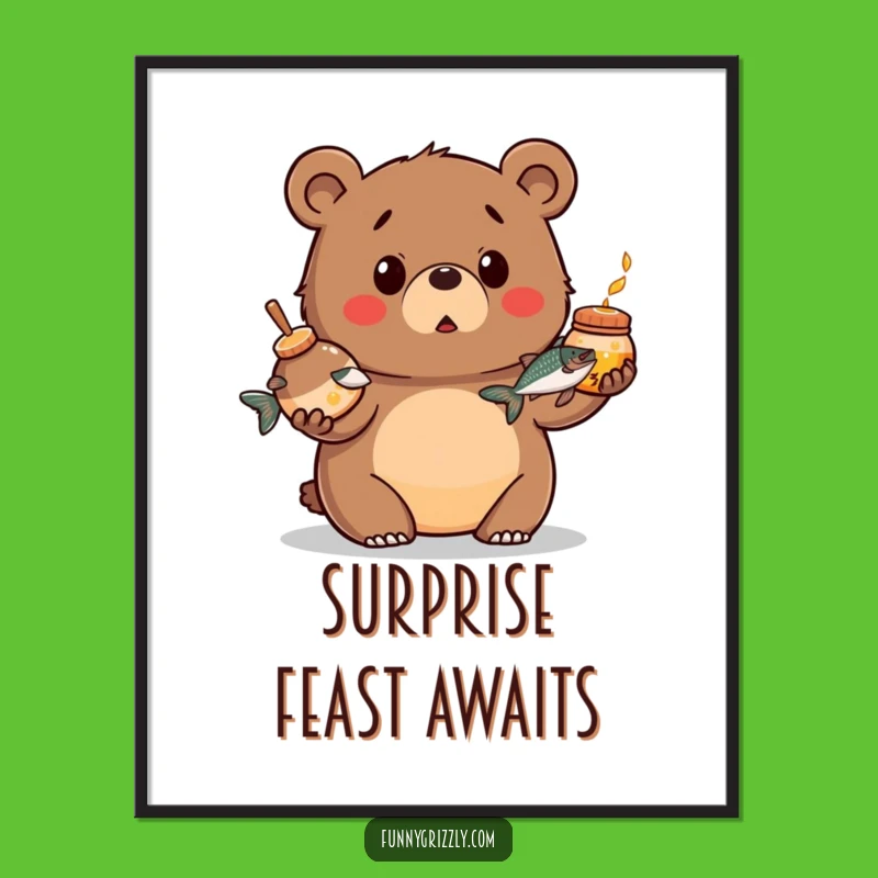 Funny Juggling Bear Digital Art: Surprised Grizzly Print for Instant Fun