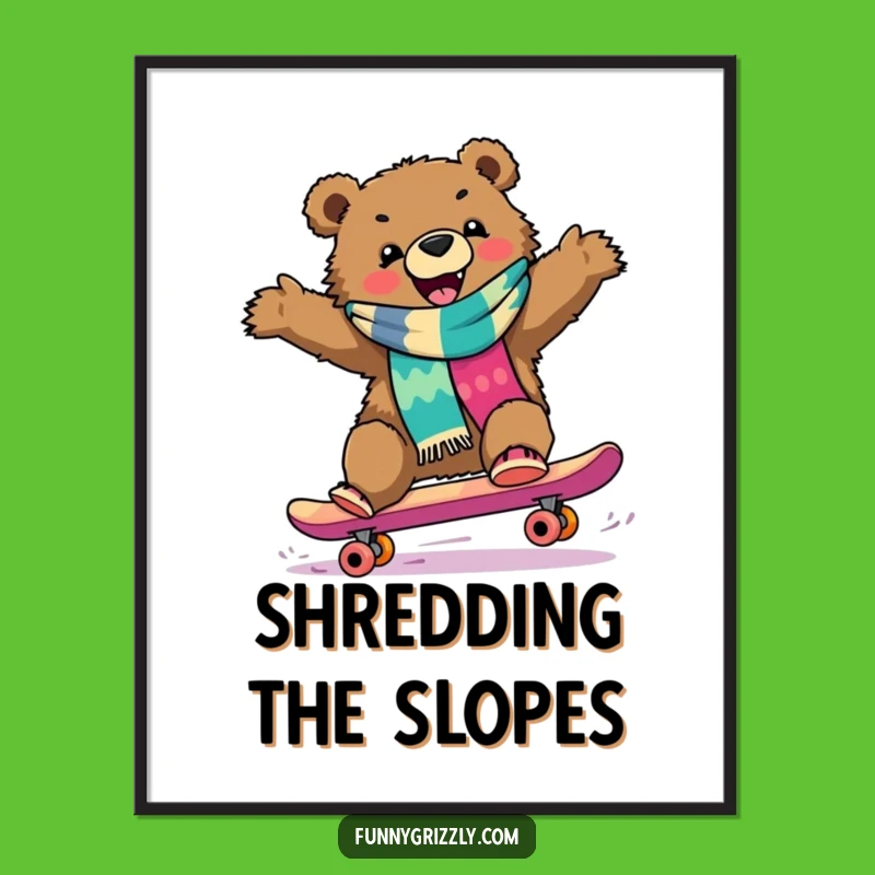 Funny Grizzly Skateboarder Digital Art, Instant Humor for Your Walls