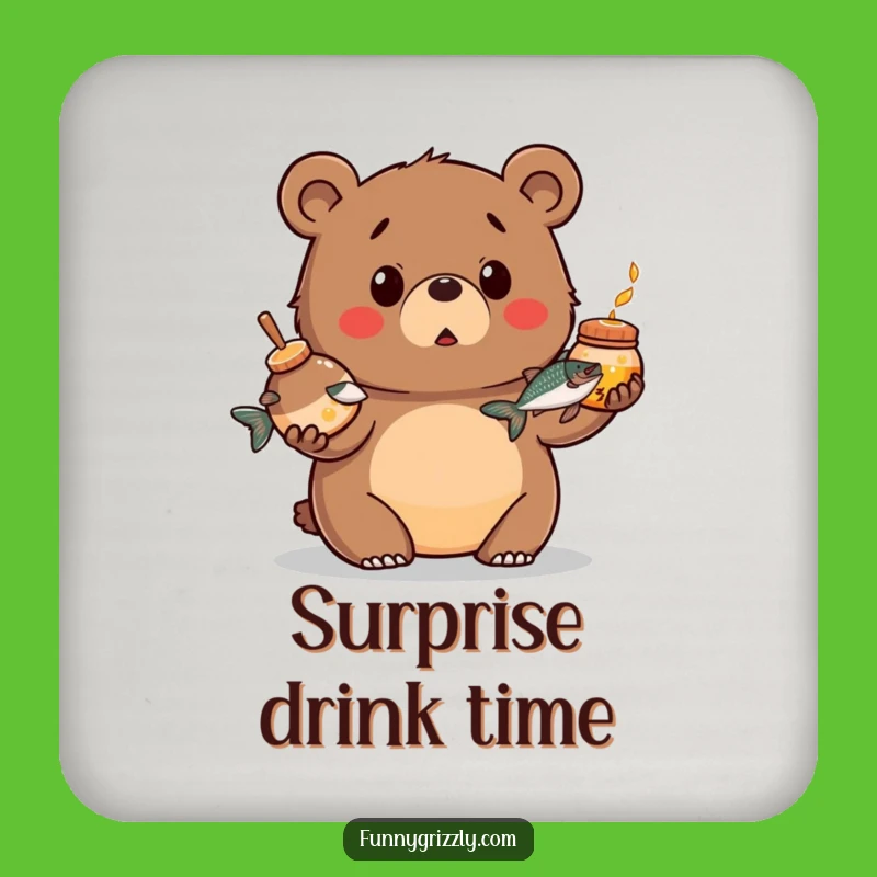 Funny Juggling Bear Coaster: Protect Surfaces with Surprised Grizzly Charm