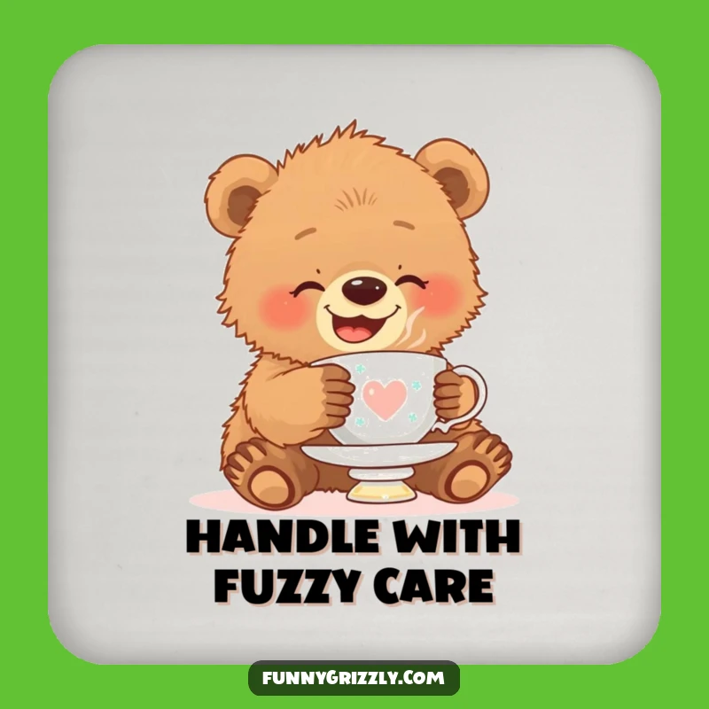 Funny Grizzly Bear Cub Teacup Coaster: Protect Surfaces with Cute Humor