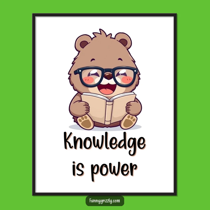 Funny Laughing Bear Poster: Bookworm Grizzly Art, Perfect Humorous Decor