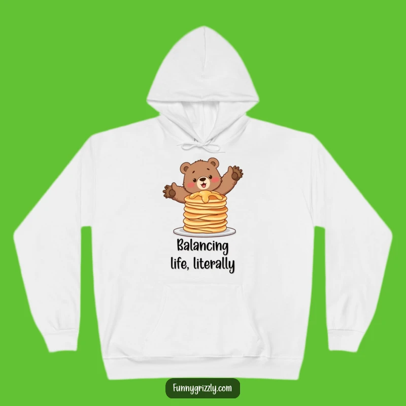 Funny Pancake Bear Hoodie: Cozy Grizzly Balance, Ideal Humorous Gift