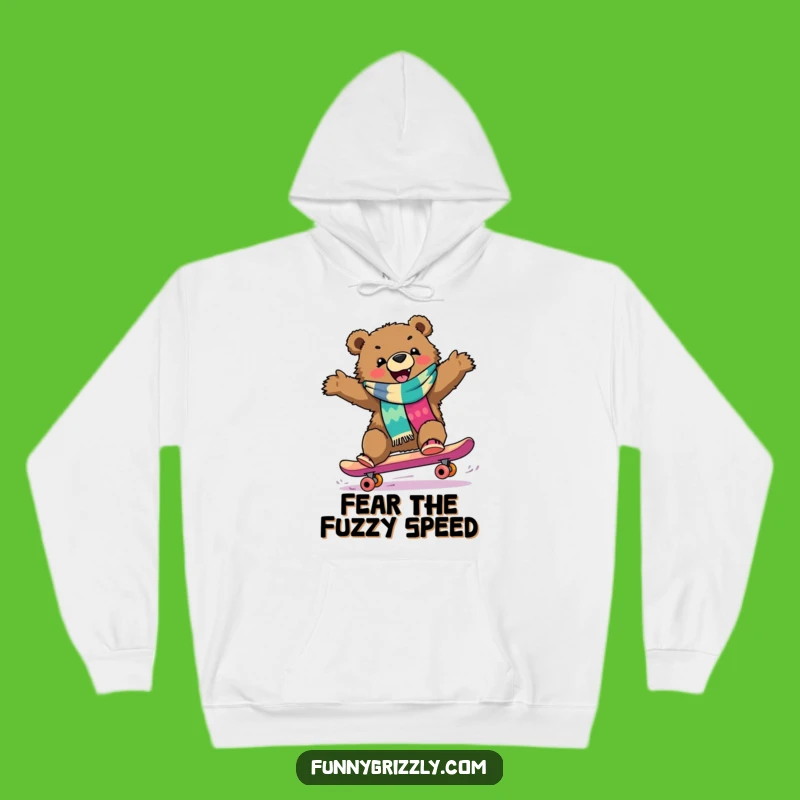 Warm & Funny Grizzly Skateboarder Hoodie, Cozy Humor Gift for Bear Enthusiasts