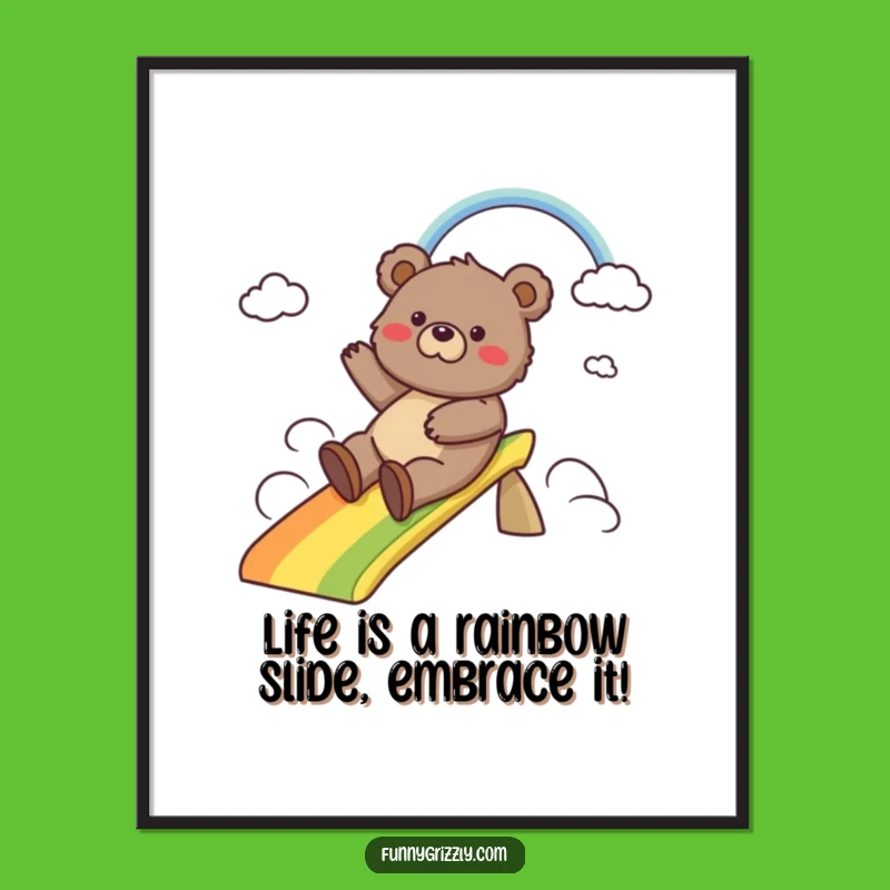 Funny Free Printable Wall Art: Silly Bear Rainbow Slide Downloadable Decor Gift