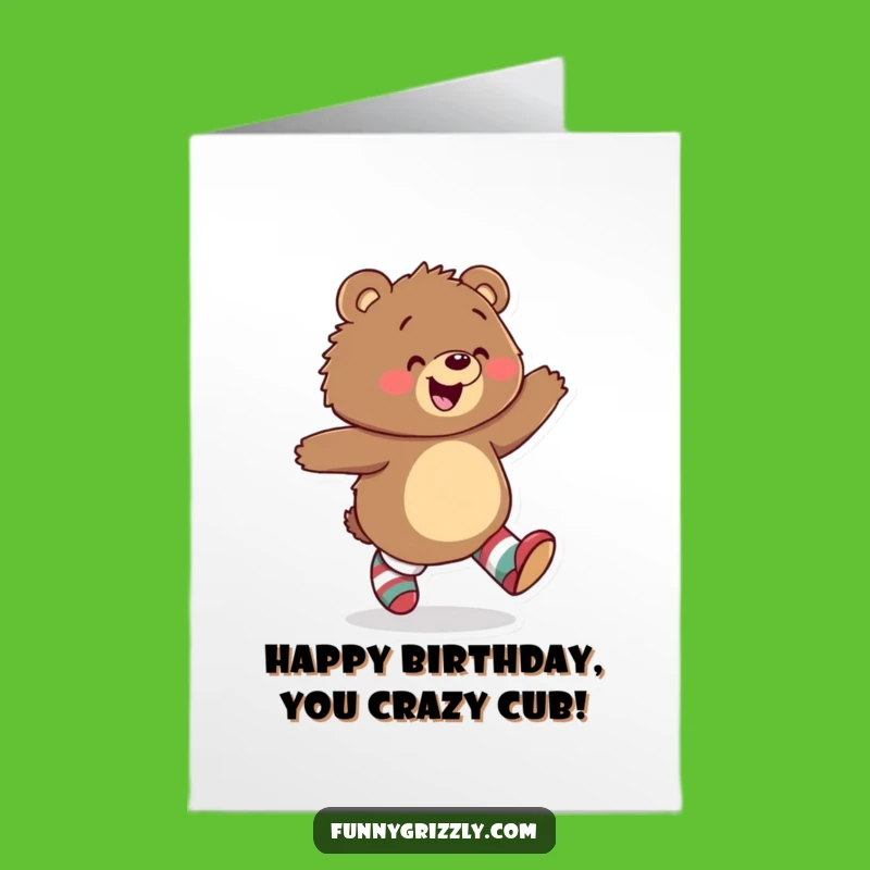 Free Printable Birthday Card: Bear Mismatched Socks Skipping Funny Downloadable Gift