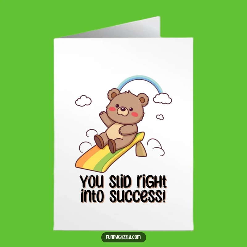 Free Printable Congrats Card: Bear Rainbow Slide Funny Downloadable Celebration Gift