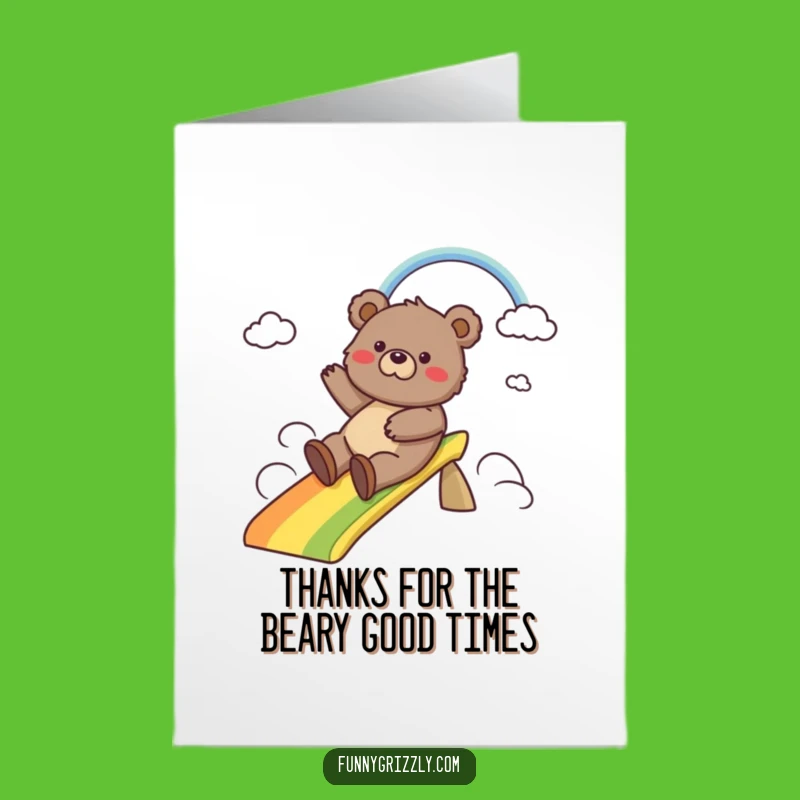 Free Printable Thank You Card: Bear Rainbow Slide Funny Downloadable Gratitude Gift