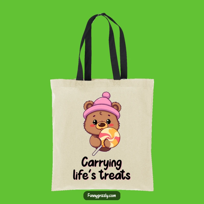 Funny Bear Lollipop Tote Bag, Carry Your Sweetness with Humor