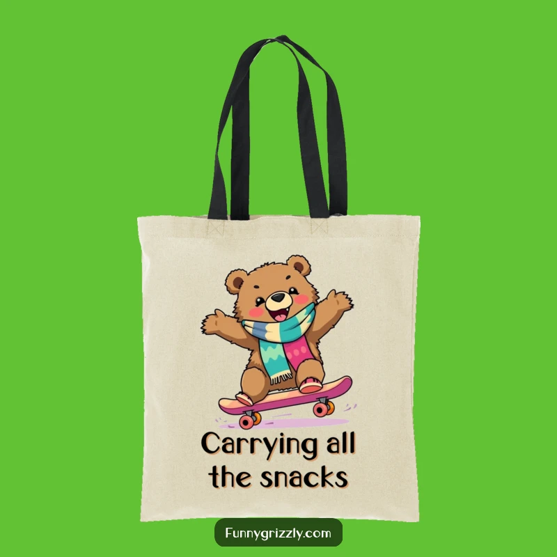 Funny Grizzly Skateboarder Tote Bag, Durable & Humorous Carry-All for Everyday Fun